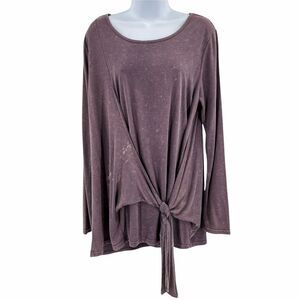 2/$30 Kori Purple Long Sleeve Bleached Tie Knot Front Tunic Top Women's Small